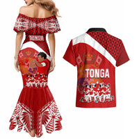 Tonga Rugby Couples Matching Mermaid Dress and Hawaiian Shirt Sipi Tau Dance Coat of Arms Ngatu Pattern LT03 - Polynesian Pride