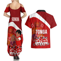 Tonga Rugby Couples Matching Summer Maxi Dress and Hawaiian Shirt Sipi Tau Dance Coat of Arms Ngatu Pattern LT03 - Polynesian Pride