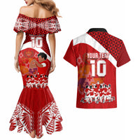 Personalised Tonga Rugby Couples Matching Mermaid Dress and Hawaiian Shirt Sipi Tau Dance Coat of Arms Ngatu Pattern LT03 - Polynesian Pride