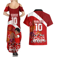 Personalised Tonga Rugby Couples Matching Summer Maxi Dress and Hawaiian Shirt Sipi Tau Dance Coat of Arms Ngatu Pattern LT03 - Polynesian Pride
