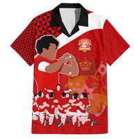 Personalised Tonga Rugby Family Matching Short Sleeve Bodycon Dress and Hawaiian Shirt Sipi Tau Dance Coat of Arms Ngatu Pattern LT03 Dad's Shirt - Short Sleeve Red - Polynesian Pride