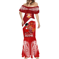 Personalised Tonga Rugby Mermaid Dress Sipi Tau Dance Coat of Arms Ngatu Pattern LT03 - Polynesian Pride