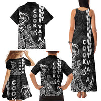 Cook Islands Vaa Polynesian Art Tattoo Family Matching Tank Maxi Dress and Hawaiian Shirt Black Color
