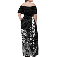 Cook Islands Vaa Polynesian Art Tattoo Off Shoulder Maxi Dress Black Color