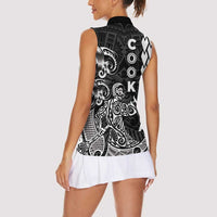 Cook Islands Vaa Polynesian Art Tattoo Women Sleeveless Polo Shirt Black Color