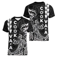 Cook Islands Vaa Polynesian Art Tattoo Women V-Neck T-Shirt Black Color
