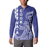 Cook Islands Vaa Polynesian Art Tattoo Button Sweatshirt Blue Color