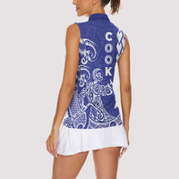 Cook Islands Vaa Polynesian Art Tattoo Women Sleeveless Polo Shirt Blue Color