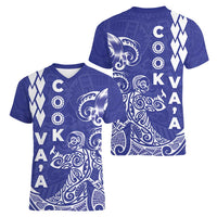 Cook Islands Vaa Polynesian Art Tattoo Women V-Neck T-Shirt Blue Color