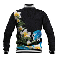 Hawaiian Plumeria and Turtle Baseball Jacket with Polynesian Tribal Art Pattern Vintage Vibes