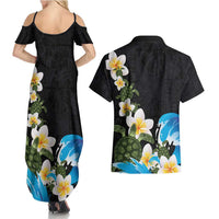 Hawaiian Plumeria and Turtle Couples Matching Summer Maxi Dress and Hawaiian Shirt with Polynesian Tribal Art Pattern Vintage Vibes LT03 - Polynesian Pride
