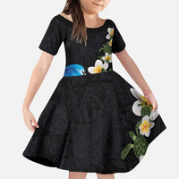 Hawaiian Plumeria and Turtle Family Matching Puletasi and Hawaiian Shirt with Polynesian Tribal Art Pattern Vintage Vibes LT03 Daughter's Dress Black - Polynesian Pride