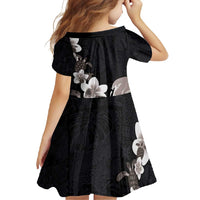 Hawaiian Plumeria and Turtle Family Matching Long Sleeve Bodycon Dress and Hawaiian Shirt with Polynesian Tribal Art Pattern Grayscale Color LT03 - Polynesian Pride