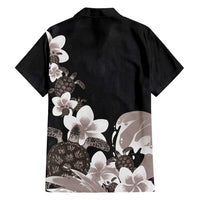 Hawaiian Plumeria and Turtle Family Matching Long Sleeve Bodycon Dress and Hawaiian Shirt with Polynesian Tribal Art Pattern Grayscale Color LT03 - Polynesian Pride