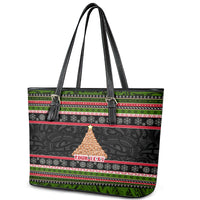 Personalized New Zealand Meri Kirihimete Leather Tote Bag Maori Warrior with Rugby Christmas Tree LT03 - Polynesian Pride