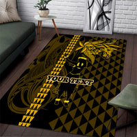 Custom Hawaii Area Rug Ukelele and Hula Girl Mix Kakau Pattern LT03 Yellow - Polynesian Pride