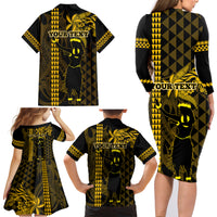 Custom Hawaii Family Matching Long Sleeve Bodycon Dress and Hawaiian Shirt Ukelele and Hula Girl Mix Kakau Pattern LT03 - Polynesian Pride