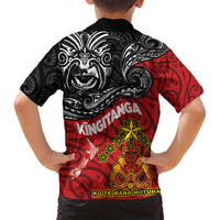 The Kingitanga - Maori King Movement Family Matching Puletasi and Hawaiian Shirt Ko Te Mana Motuhake Emblem with Moko and Polynesian Art Tattoo