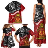 The Kingitanga - Maori King Movement Family Matching Tank Maxi Dress and Hawaiian Shirt Ko Te Mana Motuhake Emblem with Moko and Polynesian Art Tattoo