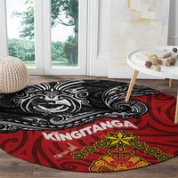 The Kingitanga - Maori King Movement Round Carpet Ko Te Mana Motuhake Emblem with Moko and Polynesian Art Tattoo
