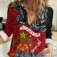 Maori King Movement Women Casual Shirt Ko Te Mana Motuhake Emblem with Moko and Polynesian Art Tattoo LT03 Female Red - Polynesian Pride
