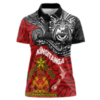 Maori King Movement Women Polo Shirt Ko Te Mana Motuhake Emblem with Moko and Polynesian Art Tattoo LT03 Female Red - Polynesian Pride