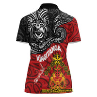 Maori King Movement Women Polo Shirt Ko Te Mana Motuhake Emblem with Moko and Polynesian Art Tattoo LT03 - Polynesian Pride