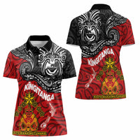 Maori King Movement Women Polo Shirt Ko Te Mana Motuhake Emblem with Moko and Polynesian Art Tattoo LT03 - Polynesian Pride