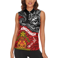 The Kingitanga - Maori King Movement Women Sleeveless Polo Shirt Ko Te Mana Motuhake Emblem with Moko and Polynesian Art Tattoo