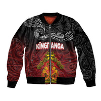 Personalised Maori King Movement Bomber Jacket Ko Te Mana Motuhake Emblem with Silver Ferns and Polynesian Art Tattoo LT03 Unisex Red - Polynesian Pride