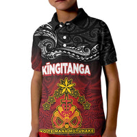 Personalised The Kingitanga - Maori King Movement Kid Polo Shirt Ko Te Mana Motuhake Emblem with Silver Ferns and Polynesian Art Tattoo