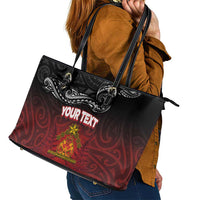 Personalised Maori King Movement Leather Tote Bag Ko Te Mana Motuhake Emblem with Silver Ferns and Polynesian Art Tattoo LT03 - Polynesian Pride