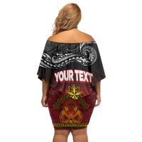 Personalised The Kingitanga - Maori King Movement Off Shoulder Short Dress Ko Te Mana Motuhake Emblem with Silver Ferns and Polynesian Art Tattoo