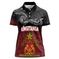 Personalised Maori King Movement Women Polo Shirt Ko Te Mana Motuhake Emblem with Silver Ferns and Polynesian Art Tattoo LT03 Female Red - Polynesian Pride