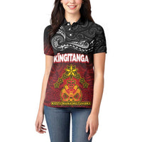 Personalised Maori King Movement Women Polo Shirt Ko Te Mana Motuhake Emblem with Silver Ferns and Polynesian Art Tattoo LT03 - Polynesian Pride