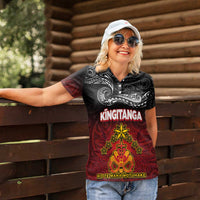 Personalised Maori King Movement Women Polo Shirt Ko Te Mana Motuhake Emblem with Silver Ferns and Polynesian Art Tattoo LT03 - Polynesian Pride