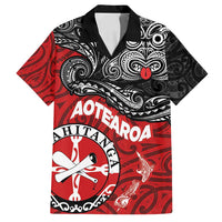 Maori Kotahitanga Family Matching Long Sleeve Bodycon Dress and Hawaiian Shirt Aotearoa Spirit with Maori Mask and Polynesian Art Tattoo LT03 Dad's Shirt - Short Sleeve Red - Polynesian Pride
