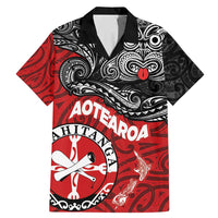 Maori Kotahitanga Family Matching Mermaid Dress and Hawaiian Shirt Aotearoa Spirit with Maori Mask and Polynesian Art Tattoo LT03 Dad's Shirt - Short Sleeve Red - Polynesian Pride