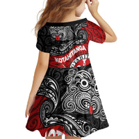 Maori Kotahitanga Family Matching Off The Shoulder Long Sleeve Dress and Hawaiian Shirt Aotearoa Spirit with Maori Mask and Polynesian Art Tattoo