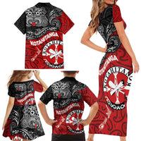 Maori Kotahitanga Family Matching Short Sleeve Bodycon Dress and Hawaiian Shirt Aotearoa Spirit with Maori Mask and Polynesian Art Tattoo LT03 - Polynesian Pride