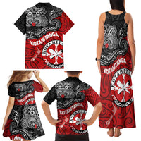 Maori Kotahitanga Family Matching Tank Maxi Dress and Hawaiian Shirt Aotearoa Spirit with Maori Mask and Polynesian Art Tattoo