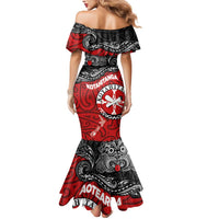 Maori Kotahitanga Mermaid Dress Aotearoa Spirit with Maori Mask and Polynesian Art Tattoo LT03 - Polynesian Pride