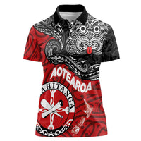 Maori Kotahitanga Women Polo Shirt Aotearoa Spirit with Maori Mask and Polynesian Art Tattoo LT03 Female Red - Polynesian Pride