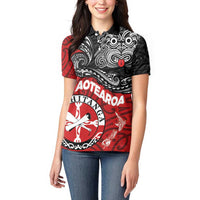 Maori Kotahitanga Women Polo Shirt Aotearoa Spirit with Maori Mask and Polynesian Art Tattoo LT03 - Polynesian Pride
