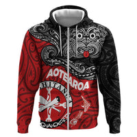 Maori Kotahitanga Zip Hoodie Aotearoa Spirit with Maori Mask and Polynesian Art Tattoo LT03 Zip Hoodie Red - Polynesian Pride