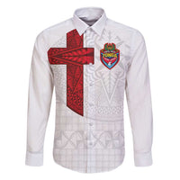 Custom Tonga Ngatu Art Rugby Mate Ma'a Family Matching Long Sleeve Bodycon Dress and Hawaiian Shirt LT03 Dad's Shirt - Long Sleeve White - Polynesian Pride