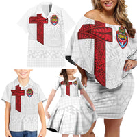 Custom Tonga Ngatu Art Rugby Mate Ma'a Family Matching Off Shoulder Short Dress and Hawaiian Shirt - Polynesian Pride