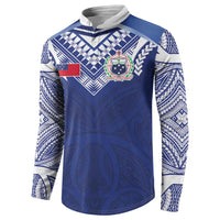 Custom Samoa Rugby Button Sweatshirt Pacific Motifs - Polynesian Pride