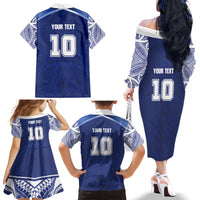Custom Samoa Rugby Family Matching Off The Shoulder Long Sleeve Dress and Hawaiian Shirt Pacific Motifs - Polynesian Pride
