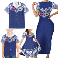 Custom Samoa Rugby Family Matching Short Sleeve Bodycon Dress and Hawaiian Shirt Pacific Motifs - Polynesian Pride